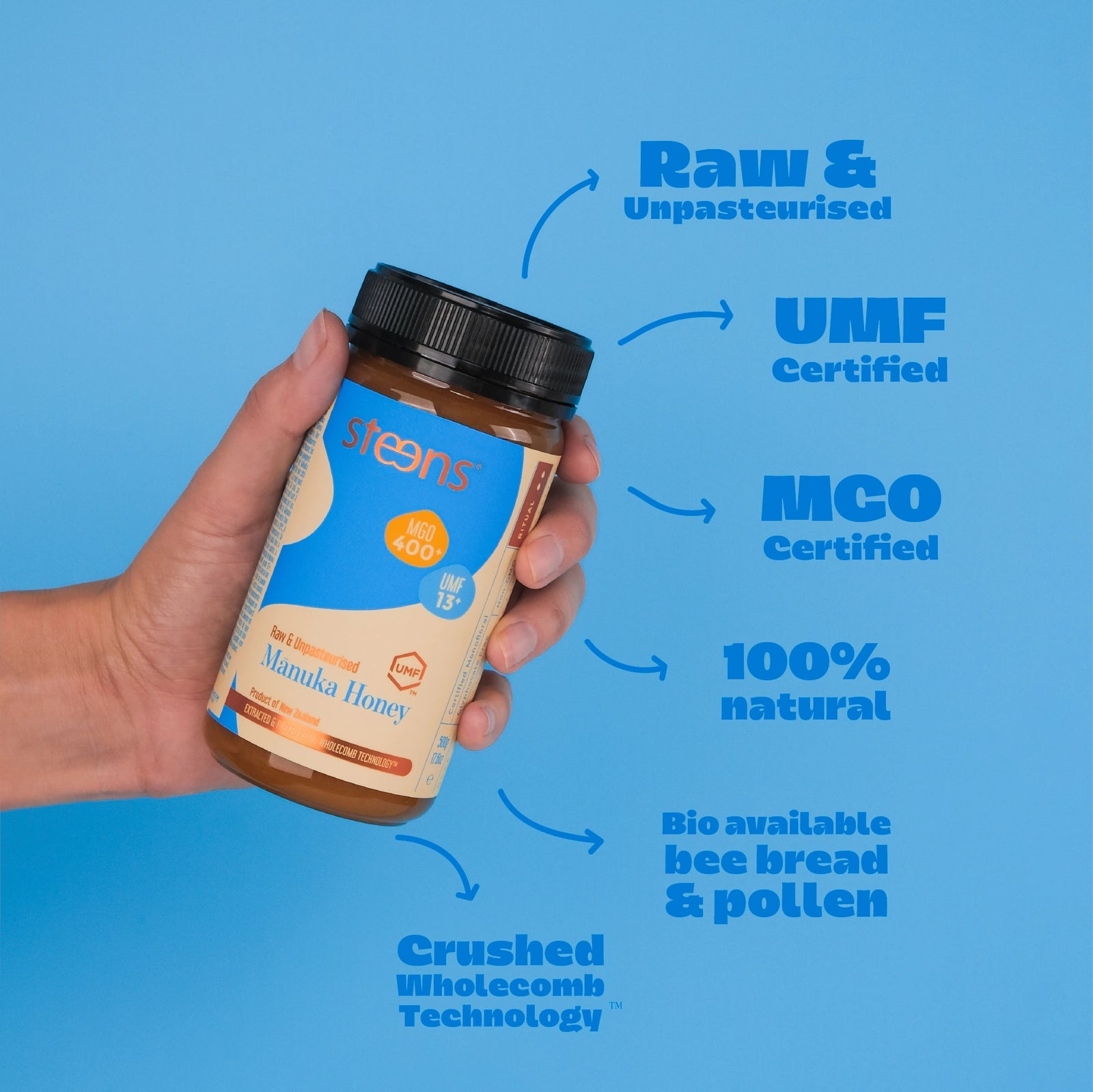 UMF 13+ (MGO 400) Raw Mānuka Honey 500g – Steens Honey | NZ UMF 13+ (MGO 400) Raw Mānuka Honey 500g – Steens Honey | NZ